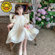 哈羅小黃鴨 HAL.DUCK女童夏裝連衣裙2025新款夏天裙子兒童露肩公主裙小女孩夏季雪紡裙 米色 120 cm