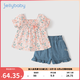 JELLYBABY【碎花兩件套】2025年夏季新款女童兒童套裝中大童兩件套 粉色 90