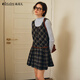 Olrain歐芮兒女裝秋季復古格子小個(gè)子拼接百褶背心連衣裙 格子 M