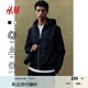 H&M男裝夾克25夏季新款長袖連帽寬松尼龍防風(fēng)疏水拉鏈外套1262258 黑色 M 175/100