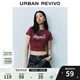 UR2025春季新款女裝潮流運(yùn)動(dòng)風(fēng)撞色字母修身短袖T恤UYY450032 酒紅色 (偏短) M
