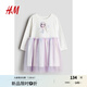 H&M【迪士尼系列】童裝女童連衣裙夏季薄紗印花艾莎公主裙1252393 白色/冰雪奇緣 120 120/60