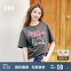 森馬（Semir）短袖t恤女中長款萌寵花上衣25夏透氣吸濕寬松套頭衫109325100005