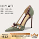 Lily Wei【醉花陰】設(shè)計(jì)感鏤空時(shí)尚高跟涼鞋包頭氣質(zhì)女鞋小碼 螢石綠【跟高10cm】 36