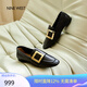 NINE WEST/玖熙低跟女樂福鞋平跟金屬扣簡(jiǎn)約方圓頭單鞋NP438022KK 黑色 38
