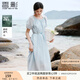 香影藍(lán)色法式圓領(lǐng)天絲連衣裙女2025夏季新款泡泡袖抽褶超好看裙子 航線藍(lán) M 160/84A/95-110斤