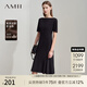 AMII2025夏通勤一字領(lǐng)收腰魚尾裙連衣裙女修身顯瘦小黑裙子12542282 黑色 XL