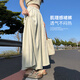 棠暖綠色冰絲亞麻裙褲女夏季2025新款寬松a字半身山本闊腿褲休閑褲子 灰綠色 M 95-110斤