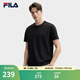 FILA 斐樂官方男子女子針織短袖衫2025春新款簡約休閑舒適情侶圓領(lǐng)T恤 正黑色-BK L