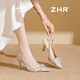 ZHR高跟鞋女尖頭淺口蝴蝶結(jié)女鞋夏季時(shí)尚細(xì)跟涼鞋女 IE25 裸色  38 