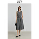 LILY2025夏新款女裝復(fù)古設(shè)計感黑白格紋無袖圓領(lǐng)收腰背心連衣裙 510黑 M