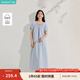 茵曼（INMAN）法式浪漫泡泡袖連衣裙2025夏季女裝新品溫柔風(fēng)系帶短袖長(zhǎng)裙 天藍(lán)色 M
