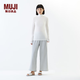 無印良品（MUJI）女式 桑蠶絲混 輕薄 高領(lǐng)長袖T恤上衣打底衫女款內(nèi)搭25年春季 米白色 L (165/88A)