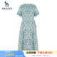 哈吉斯（HAZZYS）女裝 夏季款碎花顯瘦氣質(zhì)收腰圍裹式短袖連衣裙AQWSC03BC18 藍色BL 165/88A 40