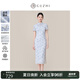 固執(zhí)（OBSTINATE）2025夏季新款氣質(zhì)新中式國(guó)風(fēng)蕾絲短袖中長(zhǎng)款改良旗袍連衣裙女裝 淺藍(lán)色 S