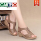 卡帝樂(lè)鱷魚（CARTELO）高檔女涼鞋2025夏季新款坡跟平底中跟休閑鞋中老年軟底媽媽女鞋潮 駝色 36