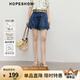 紅袖100%棉牛仔褲2025夏季新款女裝復(fù)古做舊水洗A字壓褶顯瘦百搭短褲 牛仔藍(lán)071 M
