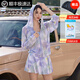 瀾濤泳衣女2025新款保守三件套遮肚顯瘦泡溫泉加肥大碼裙式罩衫泳衣 淺紫色 4XL（160-170斤）