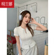 柯蘭娜純棉正肩拉鏈開衫短袖T恤女2025年夏新款設(shè)計(jì)感修身顯瘦上衣 白花灰 L 105-115斤
