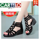 卡帝樂鱷魚（CARTELO）高檔真軟皮羅馬涼鞋女夏2025新款軟底媽媽鞋時(shí)尚外穿女士涼鞋坡跟 黑色羅馬涼鞋 38