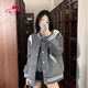 蜜樂(lè )奇美式寬松灰色棒球服女2025春秋季新款設計感復古學(xué)院風(fēng)毛呢短外套 灰色外套 XL