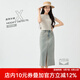 古田森2025春夏新品休閑開叉牛仔半身裙女復(fù)古A字中長裙X3753 黃泥色 M