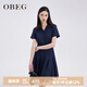 OBEG歐碧倩夏季純色Polo領(lǐng)連衣裙優(yōu)雅新復(fù)古回潮10462093 藏藍(lán) M /165/38