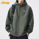 JEEP吉普沖鋒衣外套男春秋季寬松夾克男士連帽休閑衣服男裝墨綠 XL