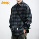 吉普（JEEP）長(zhǎng)袖襯衫男春秋季復(fù)古格子工裝襯衣男士休閑外套男裝 藏青    XL