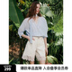 ELLE【梁潔同款】蕾絲鏤空V領(lǐng)襯衫女2025夏季新款優(yōu)雅通勤時髦襯衣 藍色 L