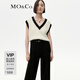 MO&Co.冬羊駝毛混紡撞邊V領(lǐng)廓形毛衣背心MBC4SWT032 米白色 S 160