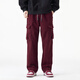 吉普吉普官方旗艦店多巴胺燈芯絨直筒工裝褲秋冬款男加厚保暖褲子 深紅色 L