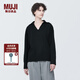 無(wú)印良品（MUJI）女式 水洗米蘭諾羅紋針織 開(kāi)領(lǐng)POLO衫毛衣長(zhǎng)袖針織衫 黑色 XL(165/92A)