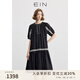 EIN言法式苧麻鏤空花邊裝飾圓領連肩袖文藝連衣裙女2025夏新款 石墨黑 M