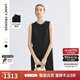 朗姿2025夏季新款無袖圓領(lǐng)連衣裙女直筒重工釘珠優(yōu)雅通勤都市裙子 黑色 S