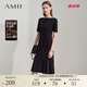 AMII2025夏通勤一字領(lǐng)收腰魚尾裙連衣裙女修身顯瘦小黑裙子12542282 黑色 XL