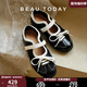 BEAUTODAY明星同款平底瑪麗珍鞋女2025新款夏季百搭皮鞋真皮運(yùn)動(dòng)鞋透氣女鞋 【明星同款】黑色 36
