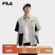 FILA 斐樂(lè)官方男子梭織短袖襯衫2025夏新款時(shí)尚休閑拼色寬松上衣 淺灘中卡其-DK XL 180/100A/XL