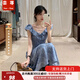 蕓蕁裙子女夏季2025新款韓系藍(lán)色顯白小飛袖系帶印花連衣裙女夏季新款 藍(lán)色[收藏店鋪優(yōu)先發(fā)貨哦] M [100斤-114斤]