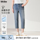 MsShe【冰氧吧涼感牛仔褲】大碼女裝2025夏裝顯瘦彈力七分小腳褲 牛仔淺藍色現(xiàn)貨 4XL
