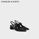 CHARLES&KEITH25秋季新品亮鉆方扣尖頭粗跟涼鞋單鞋CK1-61720231 黑色紋理BLACK TEXTURED 36 （230）