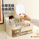 怡諾抽屜式化妝品收納盒桌面化妝盒梳妝臺護膚品置物架口紅整理盒子 【含鏡子】豪華大三抽奶油白