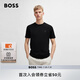 BOSS男士徽標(biāo)飾片棉質(zhì)平紋針織短袖T恤 001-黑色 L