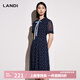 LANDI系帶網(wǎng)紗短袖修身波點印花連衣裙女夏季新款裙子 花色 L