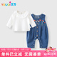 優(yōu)奇嬰兒背帶褲春秋2025新款女寶寶薄款牛仔褲連體外出服開檔褲按扣