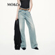 MO&Co.【神褲】牛仔褲2025秋新品棉質(zhì)燙鉆工藝淺藍(lán)寬松長直筒MBE3JENT09 牛仔藍(lán)色 L /L