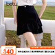 百圖betu女裝2025夏季新款高腰女裙包臀荷葉短裙半身裙裙子女2504T63 黑色 L