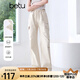 百圖betu女裝2025夏季新款休閑褲假日工裝褲可調節(jié)褲腳褲子女2505X02 杏色 M