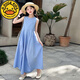 G.DUCKKIDS女童夏季簡(jiǎn)約連衣裙2025新款中大童韓版時(shí)尚背心裙小女孩純色裙子 藍(lán)色無(wú)袖連衣裙 150 cm