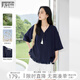 對白萊賽爾亞麻度假風(fēng)V領(lǐng)流蘇小衫女2025夏新款氣質(zhì)獨特寬松襯衫 藏青色 L